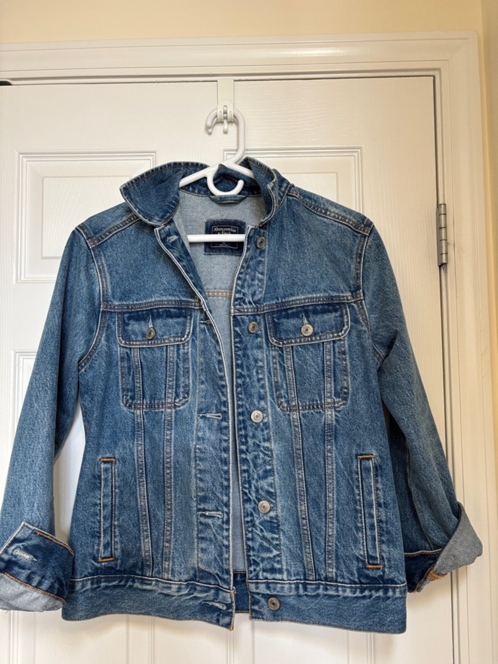 Abercrombie & Fitch Distressed Blue Denim Trucker Jacket